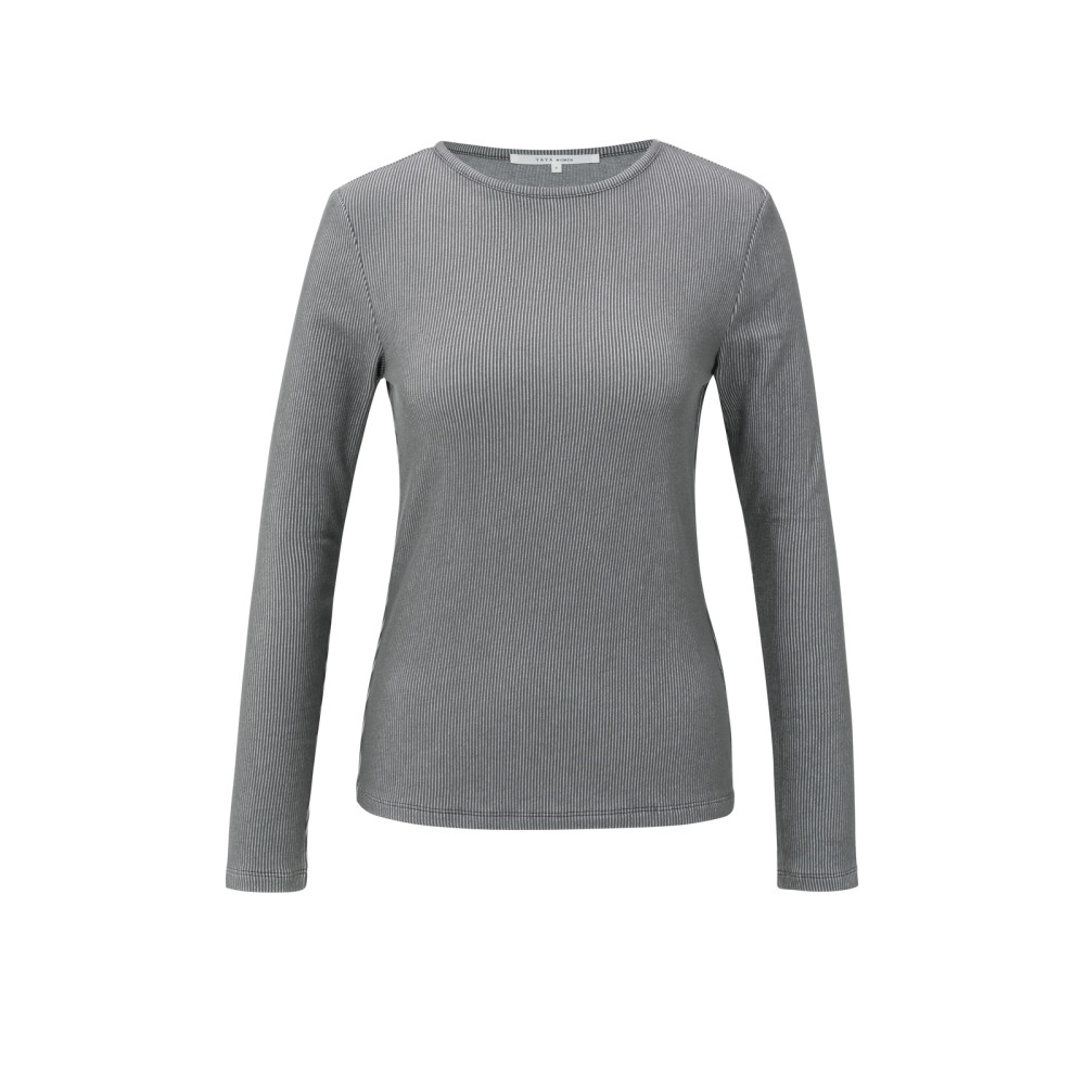 Geripptes Langarmshirt mit Schulterpolster von Yaya